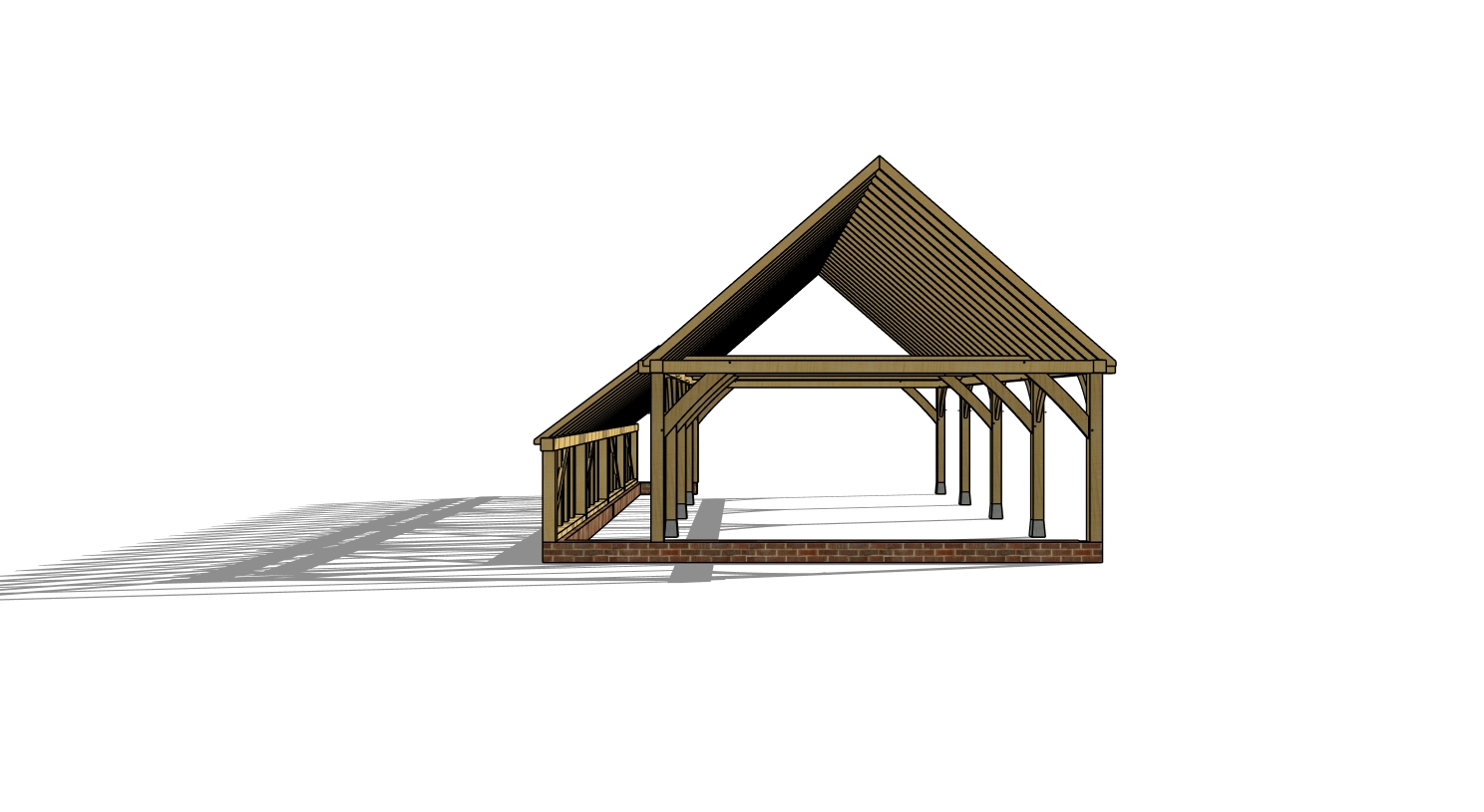 Douglas carport met zichtbare houtverbindingen en natuurlijke afwerking met een nokhoogte van 5 meter. vergunningsvrij bouwen